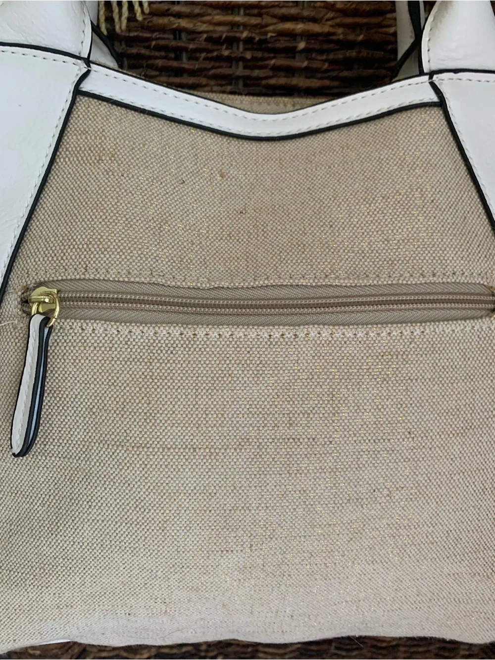 Canvas and White Trim Tote Bag - Women's Neutral Shoulder Bag